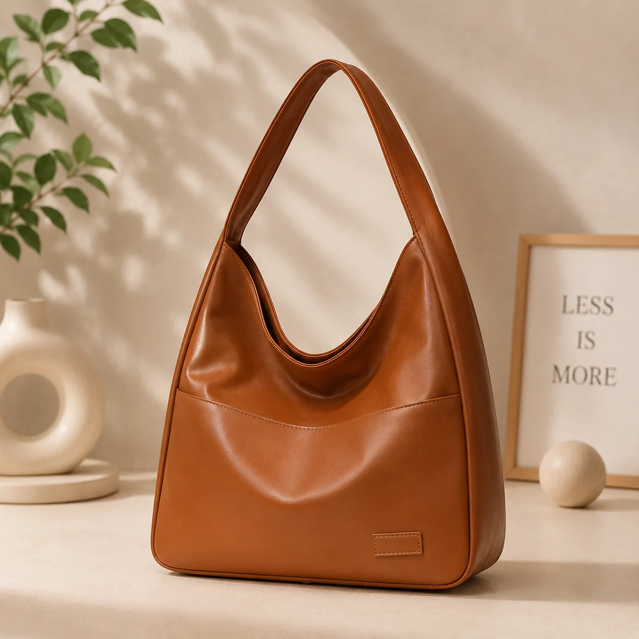 BROWN RETRO PU LEATHER CASUAL SHOULDER TOTE BAG
